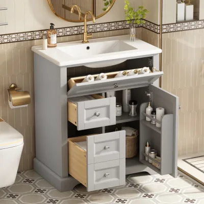 Armoire vasque grise sur pied