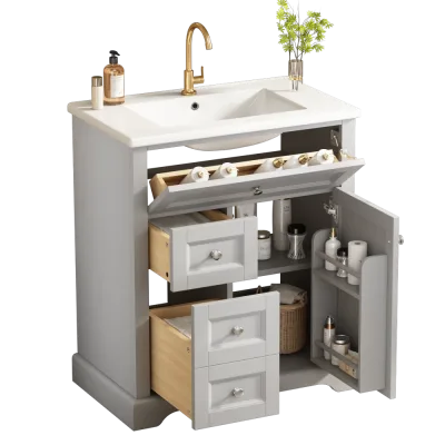 Armoire vasque grise sur pied – image 3